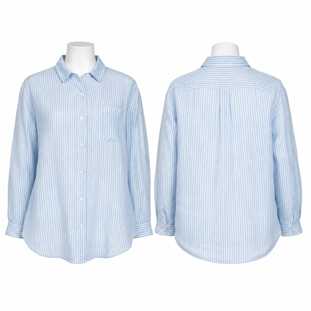 J. Jill Love Linen Shirt Womens 2X Blue White Stripe WTP068554 Excellent